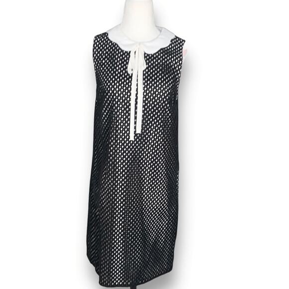 CeCe by Cynthia Steffe Retro Black White Polka Dot Shift Dress Peter Pan Collar - Picture 11 of 11